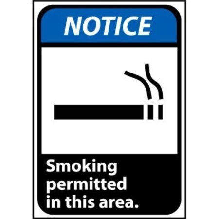 NATIONAL MARKER CO Notice Sign 10x7 Vinyl - Smoking Permitted In This Area NGA3P